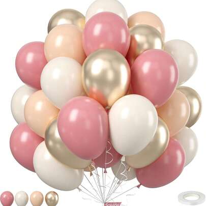 50pcs 10-Inch Gray, Pink & White Metallic Balloons, Suitable For Girls Birthday Party, Wedding Anniversary, Bridal Shower, Baby Shower Decoration