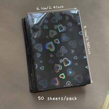 3 paquetes de 150 fundas para tarjetas láser, bolsas de almacenamiento de tarjetas pequeñas de 61X91mm, portatarjetas transparentes negros con patrón de corazón - Rectángulo - Ver 2
