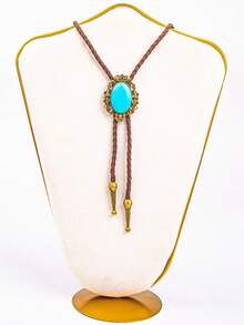 1件复洛克风格椭圆形波洛领带，男士西部牛仔合金编织绳项链，配饰 - 款式二 - 查看 10