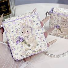 1pc PU Leather Foil Rabbit Pattern Magnetic Phone Case & 1pc Bracelet, Hard PC Backplate Protective Phone Cover, Supports Wireless Charging, Fits Galaxy Z Flip7, Z Flip7FE, Z Flip6, Z Flip5 - Purple - View 7