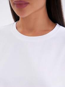 T-shirt femme uni, coupe oversize, épaules tombantes, col rond, manches courtes | 95 % coton, jersey Lycra, coupe décontractée | Haut basique ample idéal pour le streetwear, les moments de détente et le quotidien | Taille 42 | Couleur : Blanc - Blanc - Voir 5