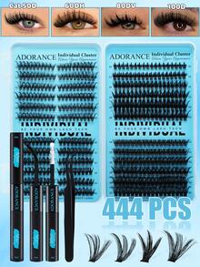 ADORANCE 444片假睫毛套装，4种长度可选，50D+60DH+80DV+100D，新手友好型假睫毛套装，包含睫毛胶、定型液和镊子，适合日常、旅行和特殊场合的自然妆容。 - 黑色 - 查看 9