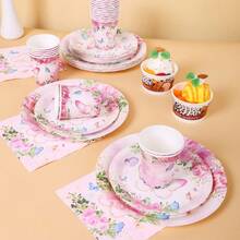 Bộ đồ dùng tiệc dùng một lần hình vương miện bướm hồng gồm đĩa, khăn ăn và cốc, dành cho 16 khách, phù hợp cho sinh nhật, đám cưới, tiệc theo chủ đề, dã ngoại gia đình. - Xem 4