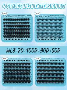 Bộ nối mi ADORANCE 420 sợi, 4 kiểu nối mi dài, 30D+50D+WL3-20+100D, bộ dụng cụ thân thiện với người mới bắt đầu bao gồm keo nối mi, chất làm kín và nhíp, tạo vẻ ngoài tự nhiên cho sử dụng hàng ngày, du lịch và các dịp đặc biệt. - màu đen - Xem 3