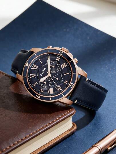  Fossil Chic Men's Watch Quartz Analog Watch Leather Strap Watches For Men Roman Numeral Chronograph Daily Work Party Ideal Anniversary Gift Fashion Accessories FS5237