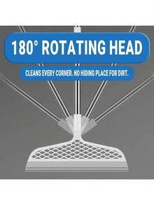Chổi thần kỳ với đầu chổi silicon hai mặt xoay 360°, thích hợp cho phòng tắm, nhà bếp, phòng khách, sàn cứng và thảm, tay cầm bằng nhựa dễ cất giữ. - A - Xem 4