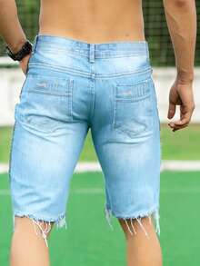 Pantalones cortos vaqueros de corte slim con estilo casual lavado para hombre - Lavado ligero - Ver 4