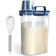 Airtight Dry Food Storage Containers For Rice,  Plastic Storage Container Dispenser With Pour Spout, Measuring Cup For Cereal, Flour, And Baking Supplies, Includes A Blue Stainless Steel Whisk, 44500242 - 彩色 - 查看 1