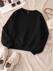 Women's Sweatshirt, Cotton Ribbed Crew Neck, Winter, Printed, Brazil, Brasa, Brasuca, Copa, Seleção - 黑色 - 查看 4