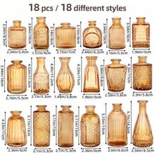 18pcs Glass Bud Vase Set, Bulk Amber/Clear Mini Vintage Flower Vases For Outdoor Table Centerpieces, Spring Decor Small Vases For Home Wedding Patio Garden Party Decor - Hổ phách - Xem 6