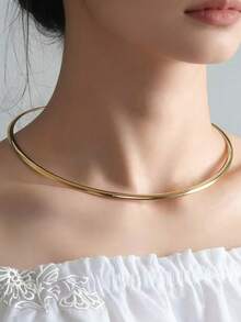 1 chiếc vòng cổ choker kim loại tối giản, phong cách thời trang nghỉ dưỡng, phù hợp cho nữ giới đeo hàng ngày, dự tiệc, làm quà tặng Ngày của Mẹ, sự kiện Ramadan. - Vàng - Xem 2