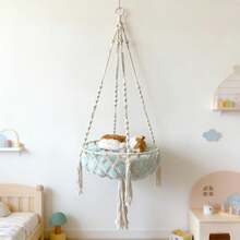 1 chiếc võng treo cho mèo bằng macrame, kiểu Bohemian, giường treo cho mèo, cây leo cho mèo kiểu công chúa, võng đu cho mèo làm thủ công bằng sợi dệt, phù hợp cho mọi mùa - Không bao gồm đệm. - Màu be - Xem 8