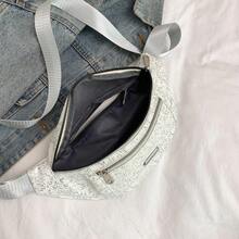 Niche Design Bamboo Leaf Laser Fanny Pack, Waterproof Waist Bag, Street Chest Bag - White - View 4