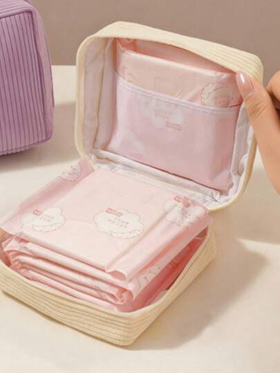 1 túi đựng băng vệ sinh bằng vải nhung kẻ - Túi đựng băng vệ sinh cỡ lớn, tối giản, thích hợp cho nữ sinh, đi du lịch và đi học.