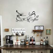 1pc "Kitchen Is The Heart Of The Home" Wall Decal Featuring Coffee Cups And Coffee Beans. Vinyl Wall Decal Suitable For Dining Rooms, Kitchen Cabinets, And Other Dining Room Decor. Removable And Waterproof. Home Decor Accessory. - Multicolor - View 8