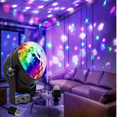 Đèn cầu disco RGB mới - 7 chế độ, đèn LED đổi màu, cấp nguồn USB kèm điều khiển từ xa - Đèn tạo không khí DJ cho gia đình, tiệc tùng, karaoke, đám cưới, thiết kế màu đen sang trọng với chân đế điều chỉnh được.