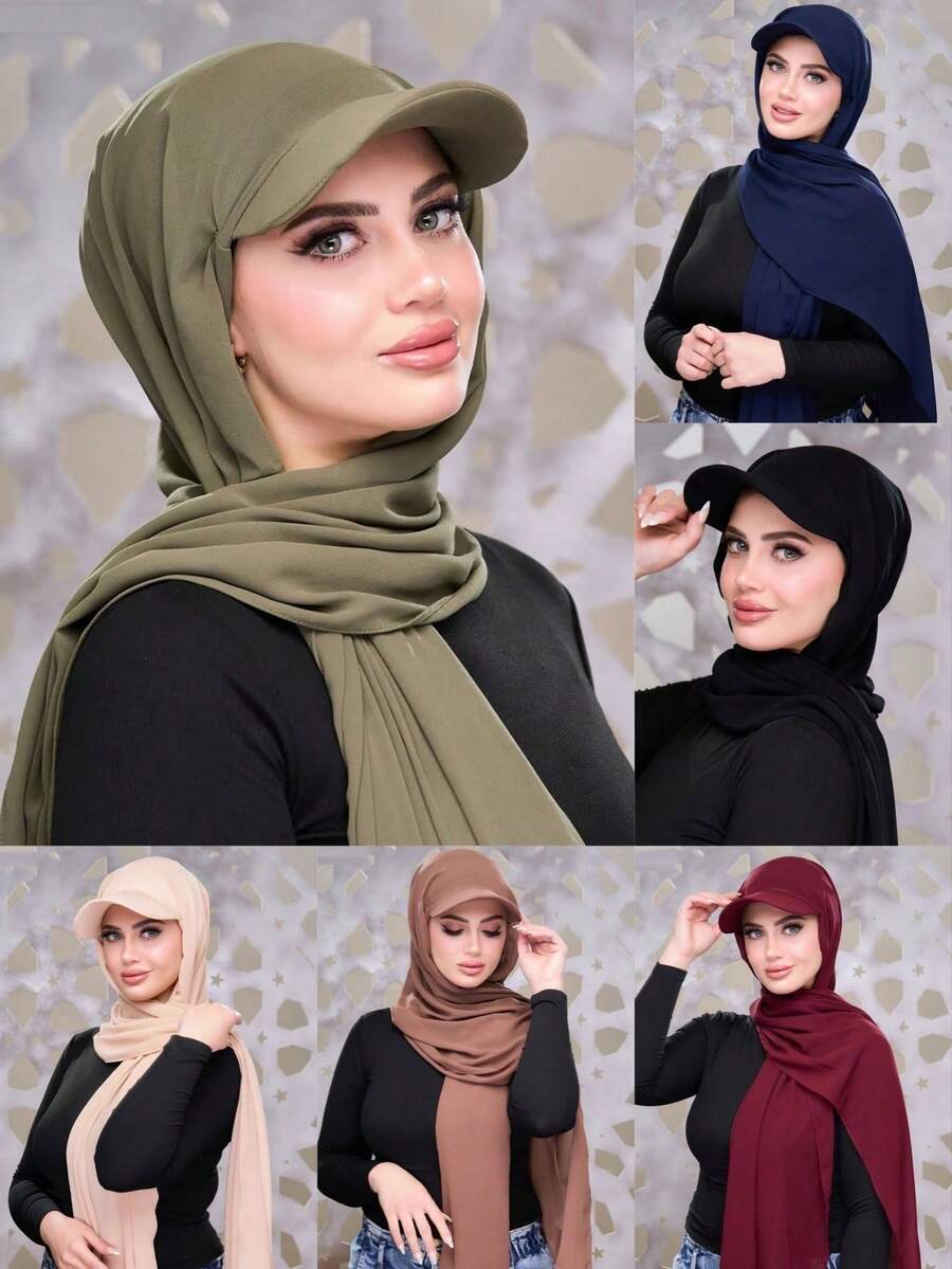 1pc Summer Baseball Cap With Scarf, Chiffon Cap Scarf Combo, Lightweight Breathable Versatile Sun Protection Hat, Suitable For Summer Religious Gatherings, Fashionable Middle Eastern Style