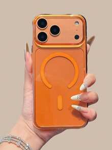 1 pieza Funda protectora magnética de cobertura total y alta transparencia, Funda de teléfono resistente a golpes para todo el Body apta para iPhone 11/12/13/14/15/16/17/Pro Max - Naranja - Ver 1