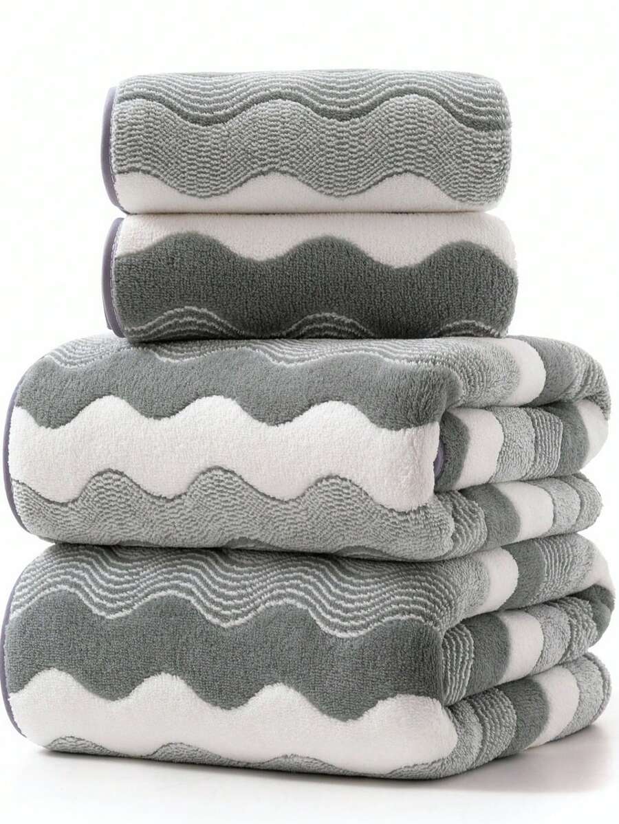 Minimalist Striped Coral Fleece Soft Absorbent Quick-Dry Bath Towel/Hand Towel For Home Use - Grey - View 1