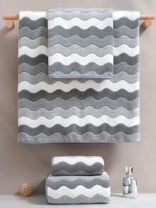 Minimalist Striped Coral Fleece Soft Absorbent Quick-Dry Bath Towel/Hand Towel For Home Use - Grey - View 2