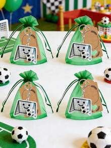 3pcs/Set Rotating Soccer Ball Keychain-Includes A Green Organza Drawstring Bag And A Cut-Out Heart-Shaped Tag. A Soccer-Themed Accessory Perfect For Weddings, Birthday Parties, And Gifts For Fans; Ideal For Decorating Bags Or Keys. - A - View 6
