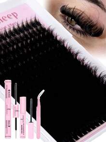 224pcs DIY False Eyelashes Set, Including Individual Lashes, Adhesive, Makeup Remover, Eyelash Curler, Create Natural & Soft Lash Effect, Suitable For Beginners, Various Lash Combinations To Meet Different Makeup Needs - Black - View 9