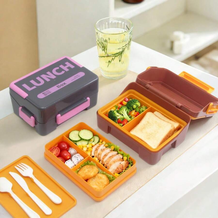 微波炉适用塑料便当盒,分格餐盒,轻便易携,适合上班族,微波炉加热,密封保鲜 - 彩色 - 查看 1