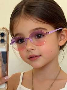 1 chiếc kính thời trang không gọng hình học cho trẻ em 3-8 tuổi, kiểu dáng Y2K cá tính, dễ thương, đa năng, phù hợp cho các hoạt động ngoài trời và du lịch, kèm hộp đựng kính. - Nhiều màu - Xem 12
