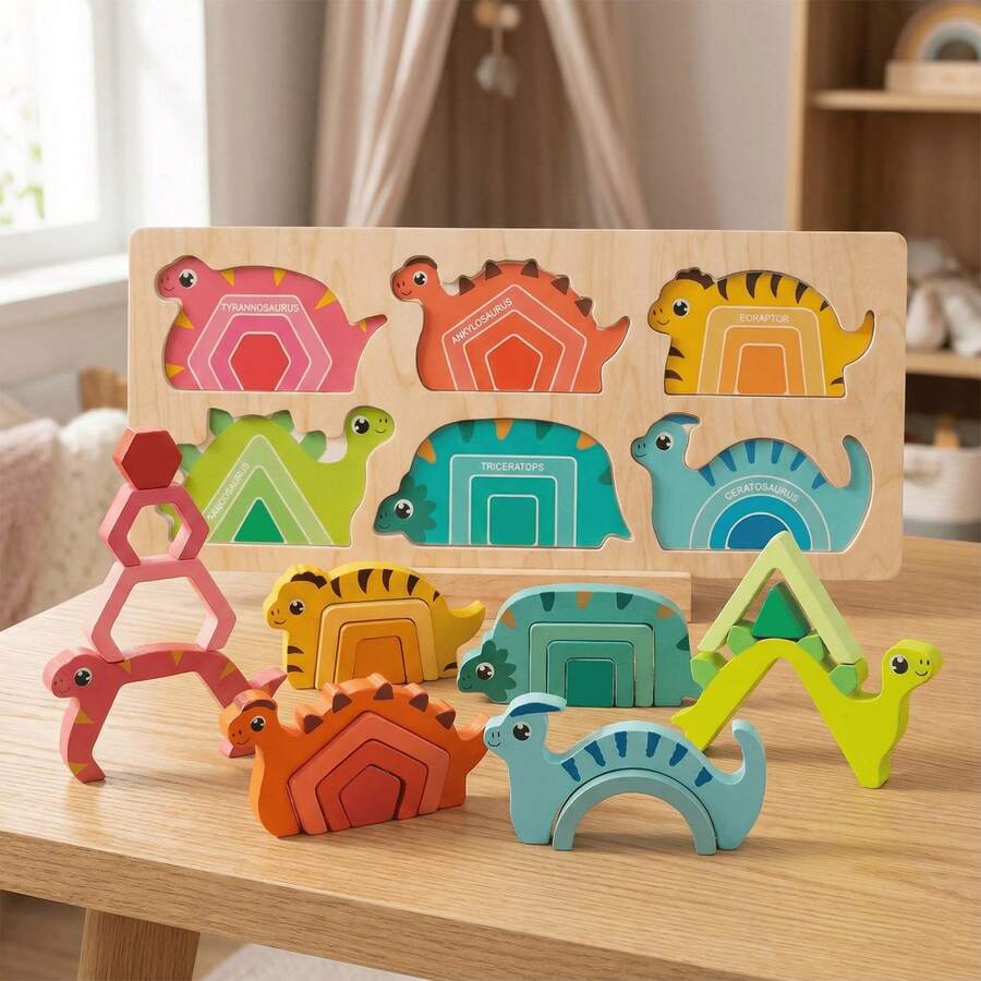 Kit de ensamblaje de dinosaurio de madera premium - Juguete educativo STEM de ingeniería adecuado para niños de 3 a 8 años - Juego de equilibrio y estrategia física - Regalo de cumpleaños y Pascua