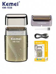Kemei KM-1536 Máy cạo râu điện chuyên nghiệp chống nước dành cho nam giới, sạc USB, máy cạo râu hai lưỡi hai lưới, máy cạo đầu hói, máy tỉa tóc/râu đầu nổi với lưỡi thay thế. - gừng - Xem 4
