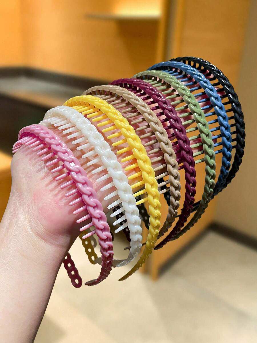 8pcs Women's Multi-Color Chain Headbands, Minimalist Versatile Design, Non-Slip Teeth, Suitable For Daily Use And Makeup Travel Accessories