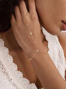 EleRunis 1 chiếc vòng tay/dây chuyền hình cỏ bốn lá nhỏ nhắn bằng bạc sterling 925 dành cho nữ, đính đá Cubic Zirconia, trang sức cơ thể đeo hàng ngày, thích hợp cho đám cưới, tiệc tùng, lễ đính hôn, kỷ niệm, ngày Valentine. - Vàng - Xem 7