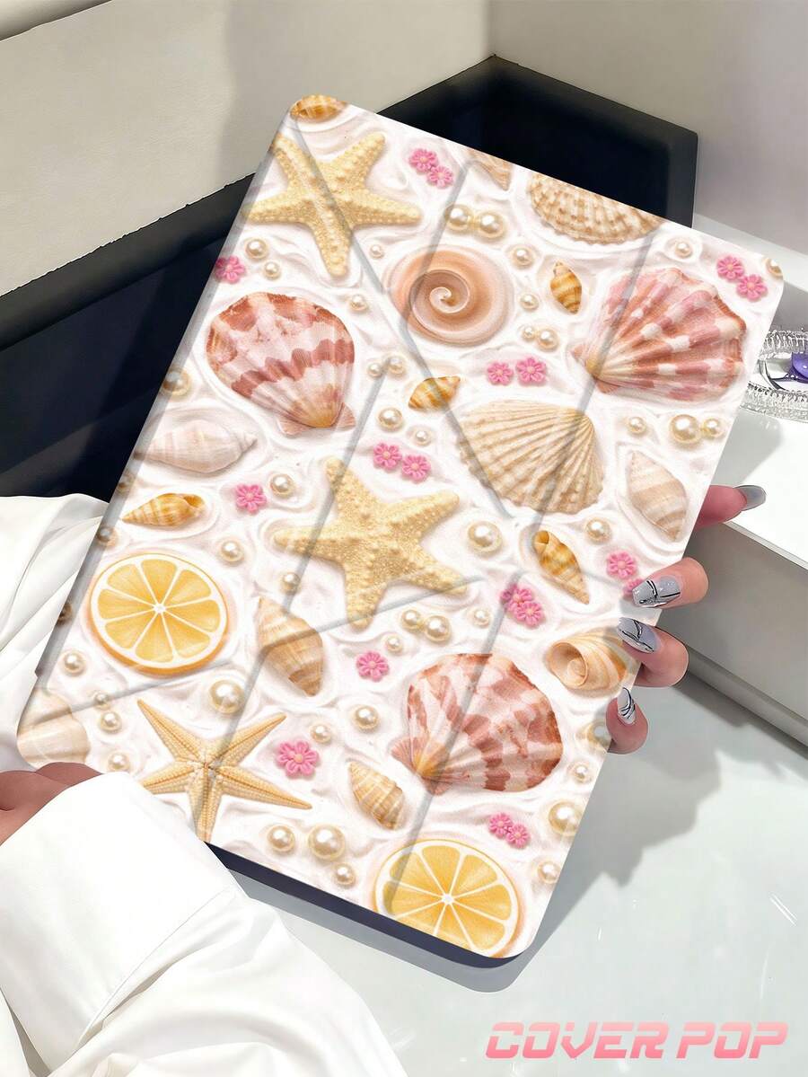 海星贝壳2D图案平板电脑保护套，兼容iPad Air 11英寸M3（2025款）/M2（2024款）、Air第五代（2022款）、（A16）11英寸第十一代（2025款），兼容三星Galaxy Tab平板电脑，Kindle Paperwhite第十二代（2024款），透明背壳，时尚图案保护套，支持自动睡眠/唤醒功能，气囊保护，适合作为礼物和办公用品。