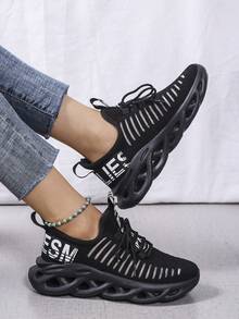 Giày thể thao nữ casual, chất liệu lưới thoáng khí, giày thể thao in họa tiết đa năng phù hợp cho thời gian rảnh rỗi. - màu đen - Xem 3