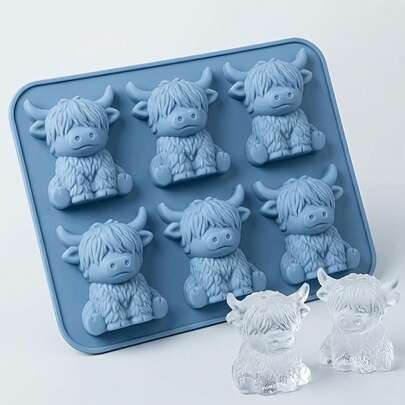 6pcs Mini Highland Cow Silicone Tray, Cute 3D Ice Mold Suitable For Beverages, Parties And Gifts