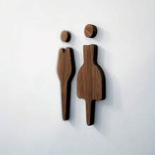 Semn minimalist din lemn pentru ușă de baie, indicator creativ cu pictogramă masculină/feminină, semn din lemn pentru toaletă, semn pentru baie, potrivit pentru decorul casei și uz comercial, accesoriu de decor pentru baie - cafea maro - Vizualizare 3