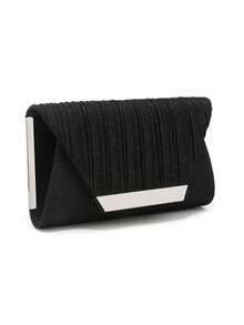 Shiny Evening Clutch Bag, Elegant Fashion Envelope Bag, Ladies Wedding Party Handbag - Black - View 5