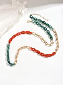 1 Set Sexy Fashionable European & American Middle Eastern Bohemian Green Chain Clasp, Orange-Red Chain Clasp, Gold Chain Clasp, Double-Layer Necklace, Women Jewelry, Can Be Purchased Individually Or As A Set, Minimalist Luxury Suitable For Any Outfit, Suitable For Women's Daily Wear, Valentine's Day, Thanksgiving, Gifts For Friends And Family - Multicolor - View 6