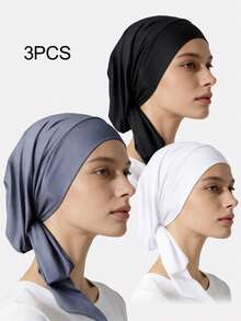 2pcs Women's Elastic Chiffon Headscarf Hats, Muslim Underscarf, Hair Care Hats For Daily Use - Multicolor - View 28