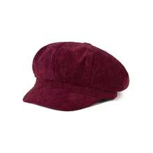 1 Piece Solid Color Corduroy Hat Women's Duckbill Cap Autumn Winter Versatile Artistic Painter Hat British Retro Octagonal Hat Women's Beret Suitable For Shopping And Travel - 酒紅色 - 查看 13