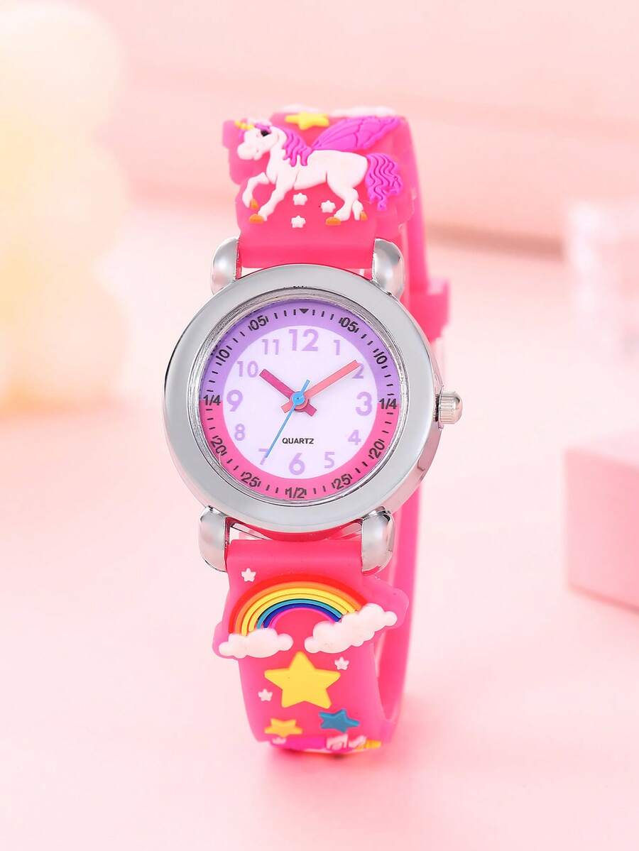 Kids Silicone 3D Rainbow Watch Cute Unicorn Wrist Watch, Children Boys Girls Colorful Circle Digital Quartz Electronic Watch - Hot Pink - View 1