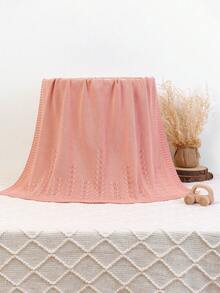 1 pieza Manta de punto de unicolor para bebé, Edredón suave con diseño de hojas para bebé, Manta minimalista para todas las estaciones para niños pequeños - Rosa - Ver 4