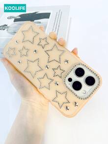 Koolife 1 件装闪亮迷你星钻手机壳，糖果色，PC+TPU 材质，钻石摄像头边框，半透明磨砂，防摔手机壳，适用于苹果 17/17 Pro/17 Pro Max - 橘色 - 查看 3