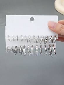 12/24/60pcs Vintage Punk Style Women Fashion Hoop Earrings Set, Bohemian Versatile Design, Suitable For Daily Wear, Dating, Party, Gift For Friends - Silver - View 8