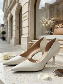 女士裸色细跟高跟鞋，2026新款夏季镂空高跟鞋，时尚办公鞋 - 白色 - 查看 8