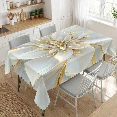 1 elegant polyester tafelkleed met bloemenprint, geschikt voor keuken, eetkamer, feestdagen, banketten en feesttafels.