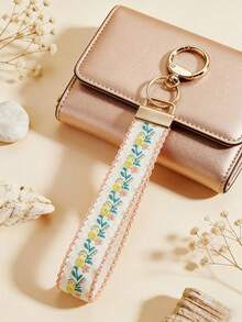 1pc Pink Zinc Alloy Gold Light Bulb Keychain, Bohemian Style Small Flower Webbing Bag Charm, Women's Car Accessories Key Chain, Suitable For Hanging In Handbags, Wrist Bags, Mobile Phones, Car Keys, Graduation Gifts, Mother's Day, Nurses Day Party Gifts - Multicolor - View 6