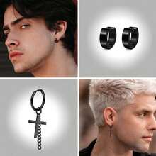 Diamday 30件套哥特风男士耳环，不锈钢材质，镶嵌立方氧化锆，圆形耳钉，垂坠耳环，杠铃耳钉，万圣节主题 - 彩色 - 查看 5