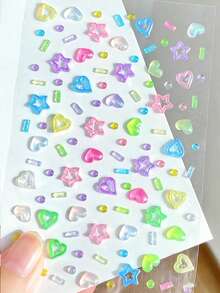 1/2/3 Styles Hollow Five-Pointed Star & Heart Shaped Stickers, Mixed With Dopamine Elements, Self-Adhesive Back, Suitable For Festivals, Performances, Concerts And Other Occasions, Also Can Be Used As Nail Art Decoration Stickers. - Multicolor - View 5