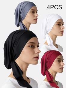 1 pieza Gorro turbante de mujer con decoración de cinta elástica, gorra de pañuelo de pirata para dormir - Negro - Ver 27